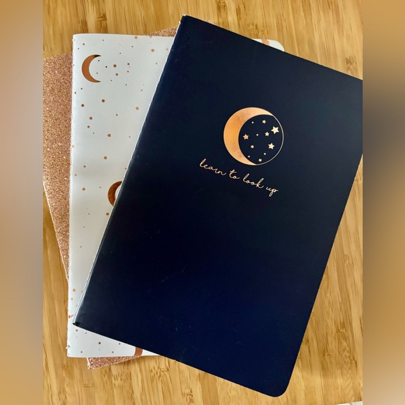 Notebooks Featuring Rose Gold, Blue Celestial Designs + Sliver Moon Trinket Tray - Picture 1 of 8